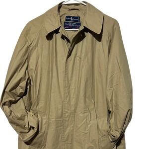 Ralph Lauren Vintage Khaki Trench Coat Men's M 100% Cotton Long Rain Jacket 43"